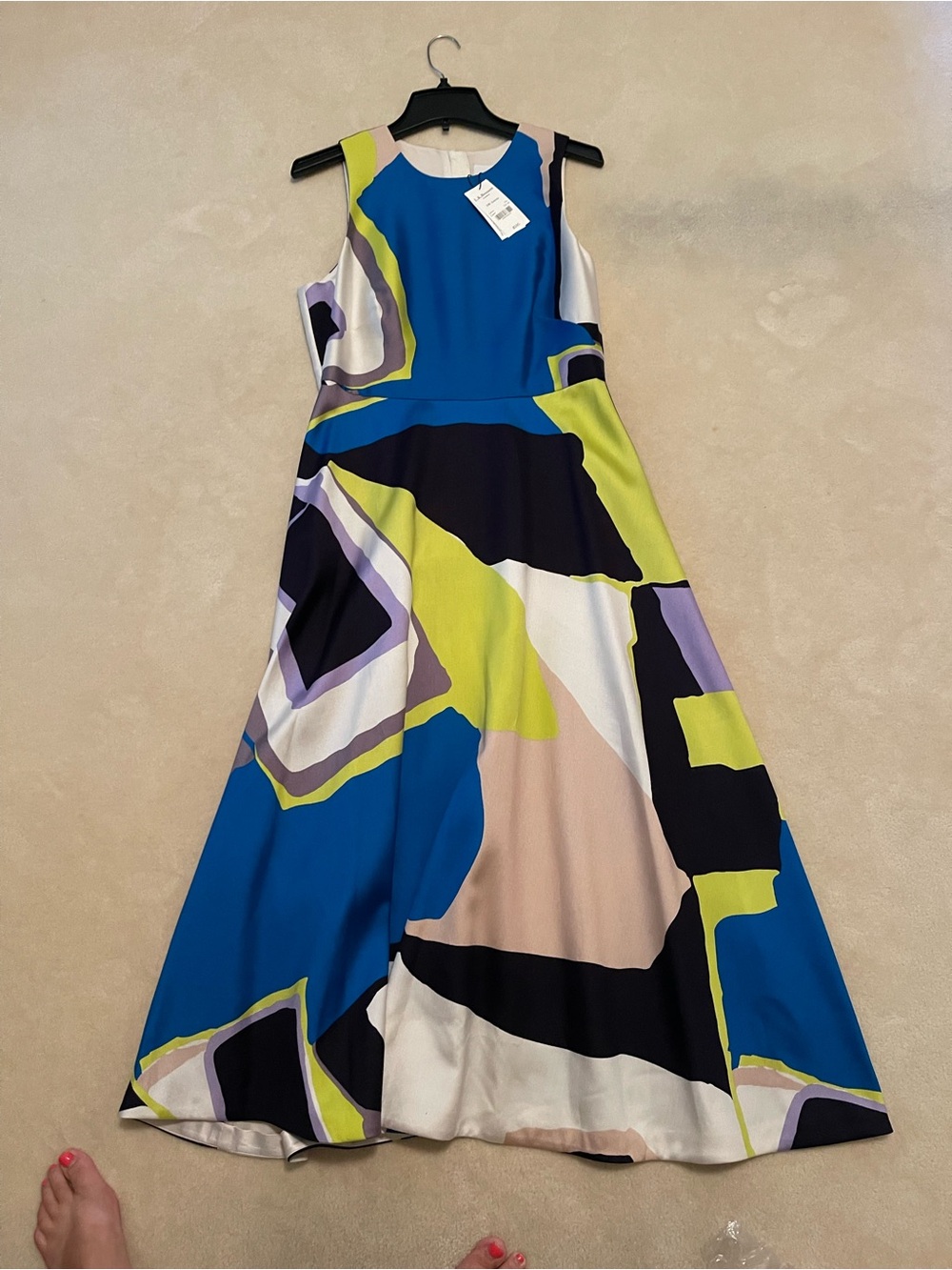 LK Bennett Bold Abstract A-Line Maxi Dress in Blue and Lime